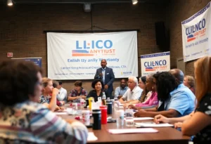 Residents of Plano engaging in a community meeting about the City Council election.