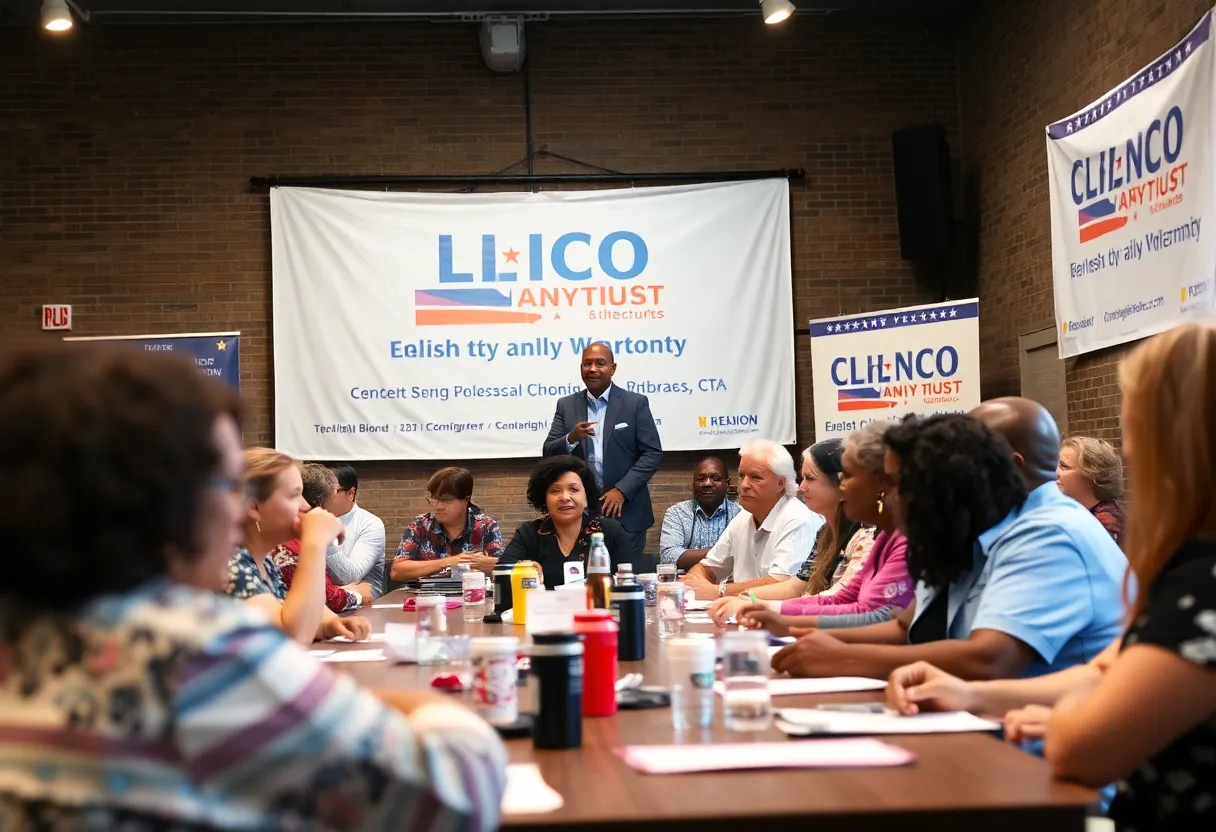 Residents of Plano engaging in a community meeting about the City Council election.