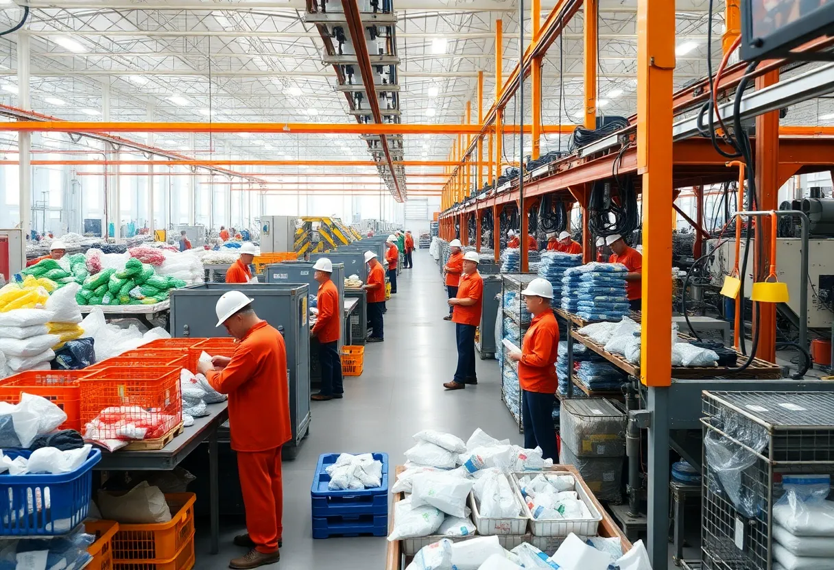 Manufacturing plant showing operations in the plastics industry.