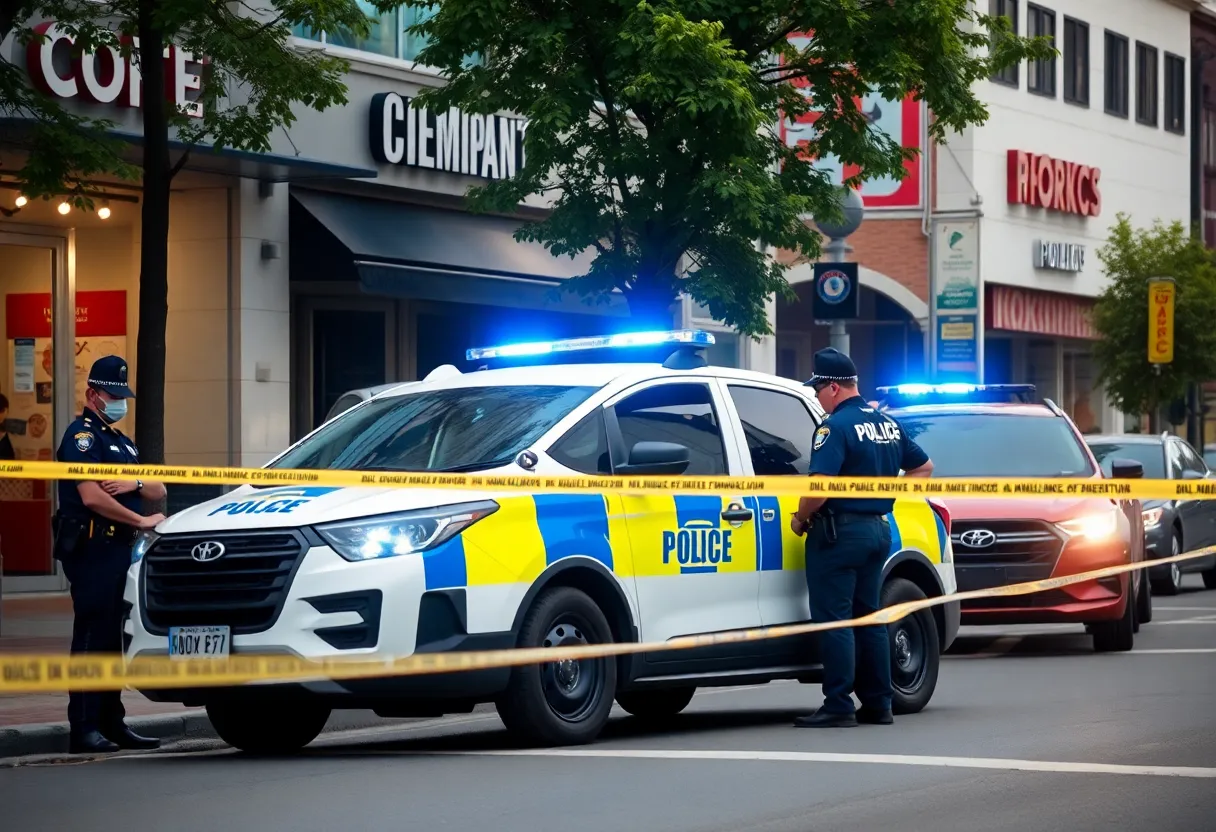 Police officers at the scene of a shooting investigation near Town East Mall.