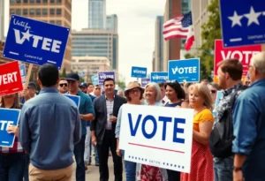Diverse voters participating in a political campaign in Texas