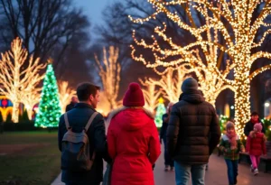 Families enjoying festive lights and activities in North Texas