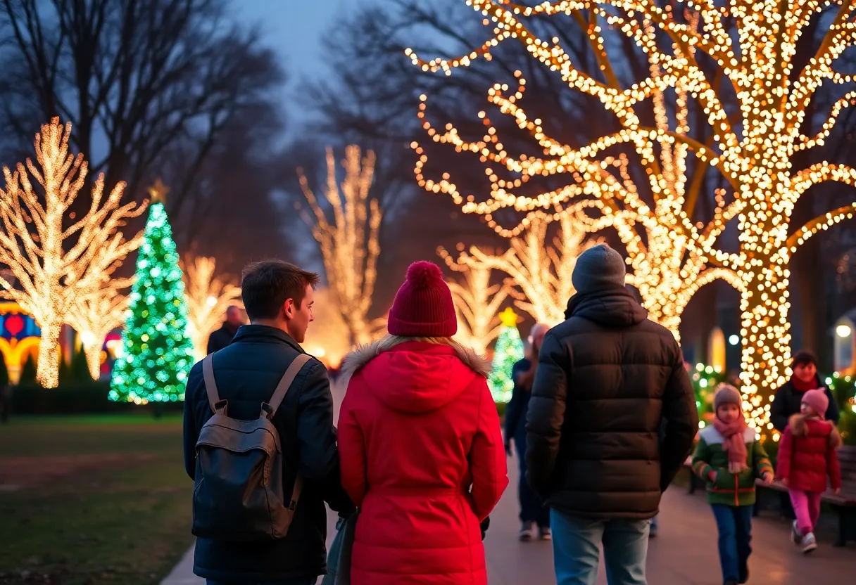 Families enjoying festive lights and activities in North Texas