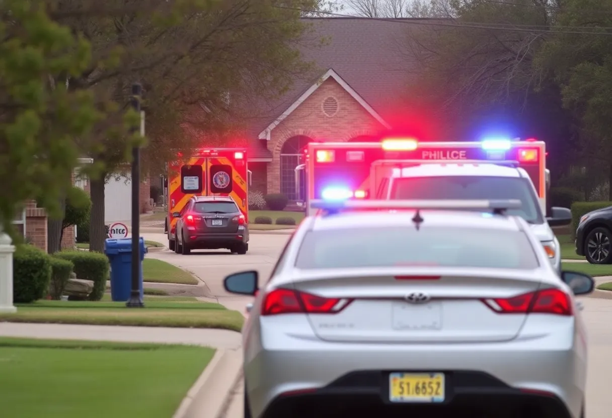 Emergency response vehicles outside a house in Rockwall, Texas, after a shooting incident.
