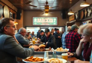 Interior of The Original Roy Hutchins Barbeque restaurant showcasing Texas barbecue dishes.