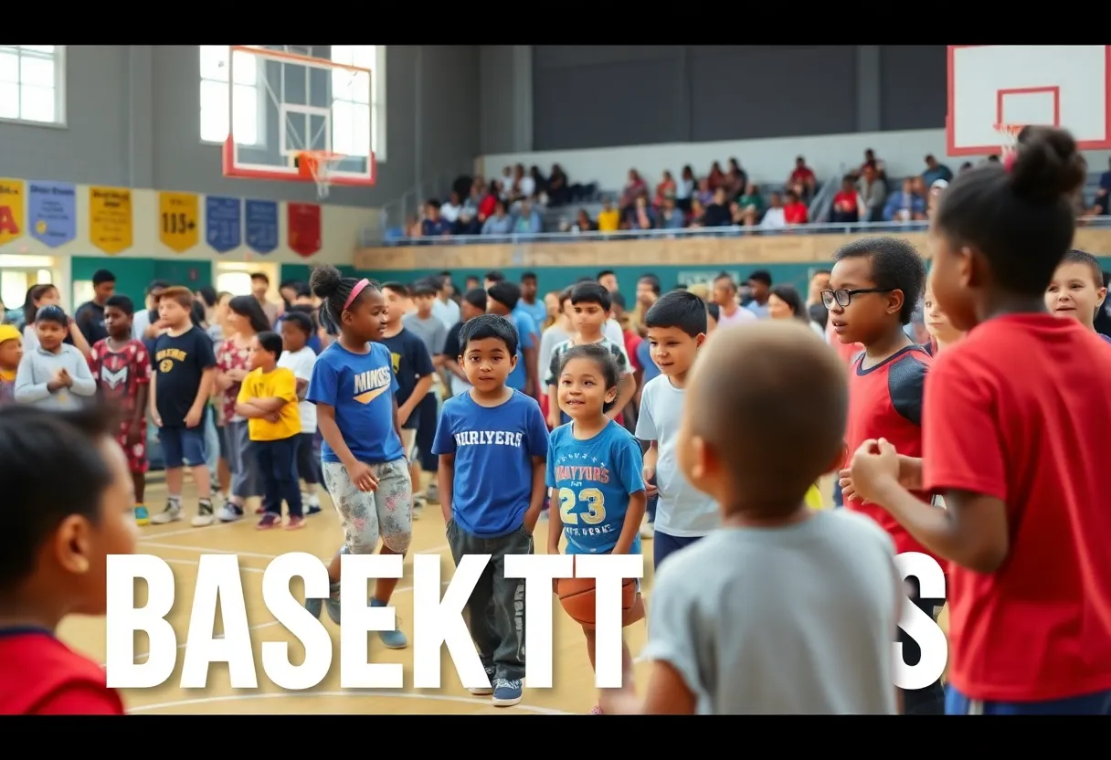 Children participating in a community basketball event at the East Dallas Boys & Girls Club.
