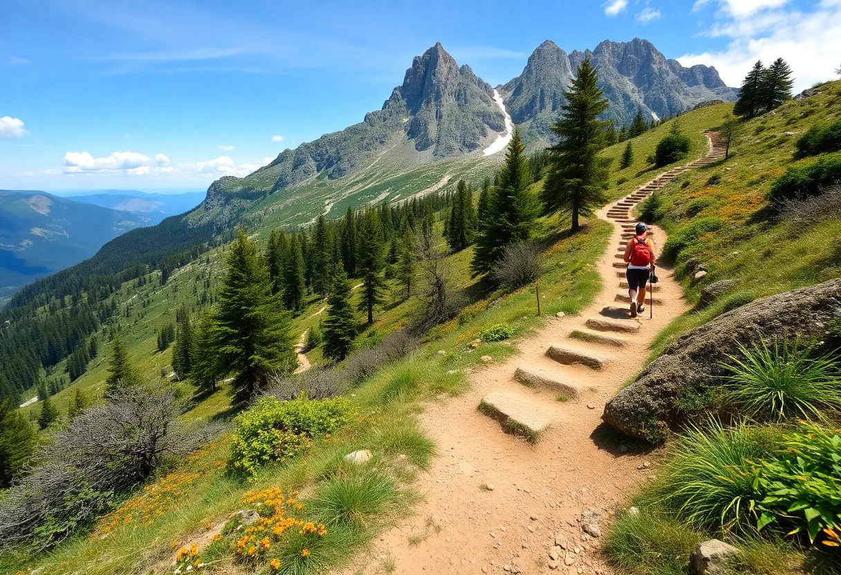 Mountain trail scene representing search efforts for a missing person