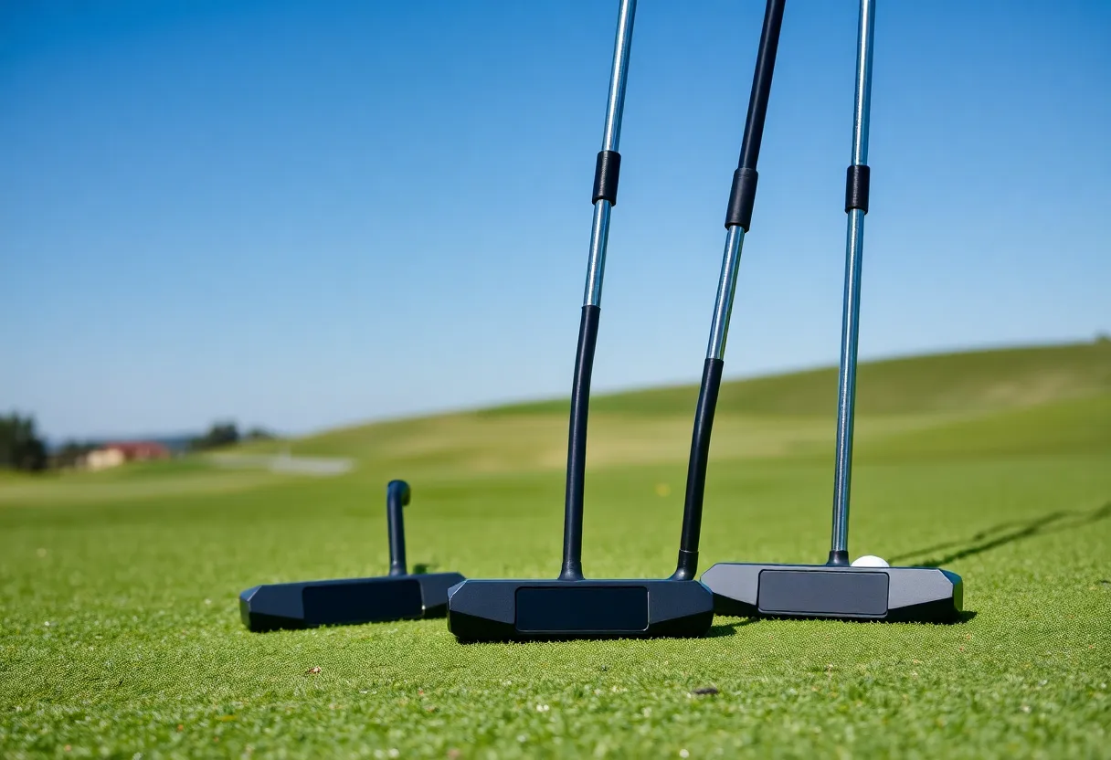 SeeMore Golf SBx and SKx putters displayed on a golf course