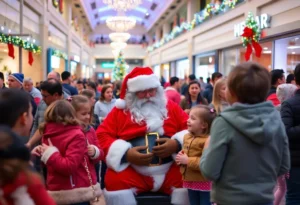 Families enjoying a sensory-friendly Santa event in a mall