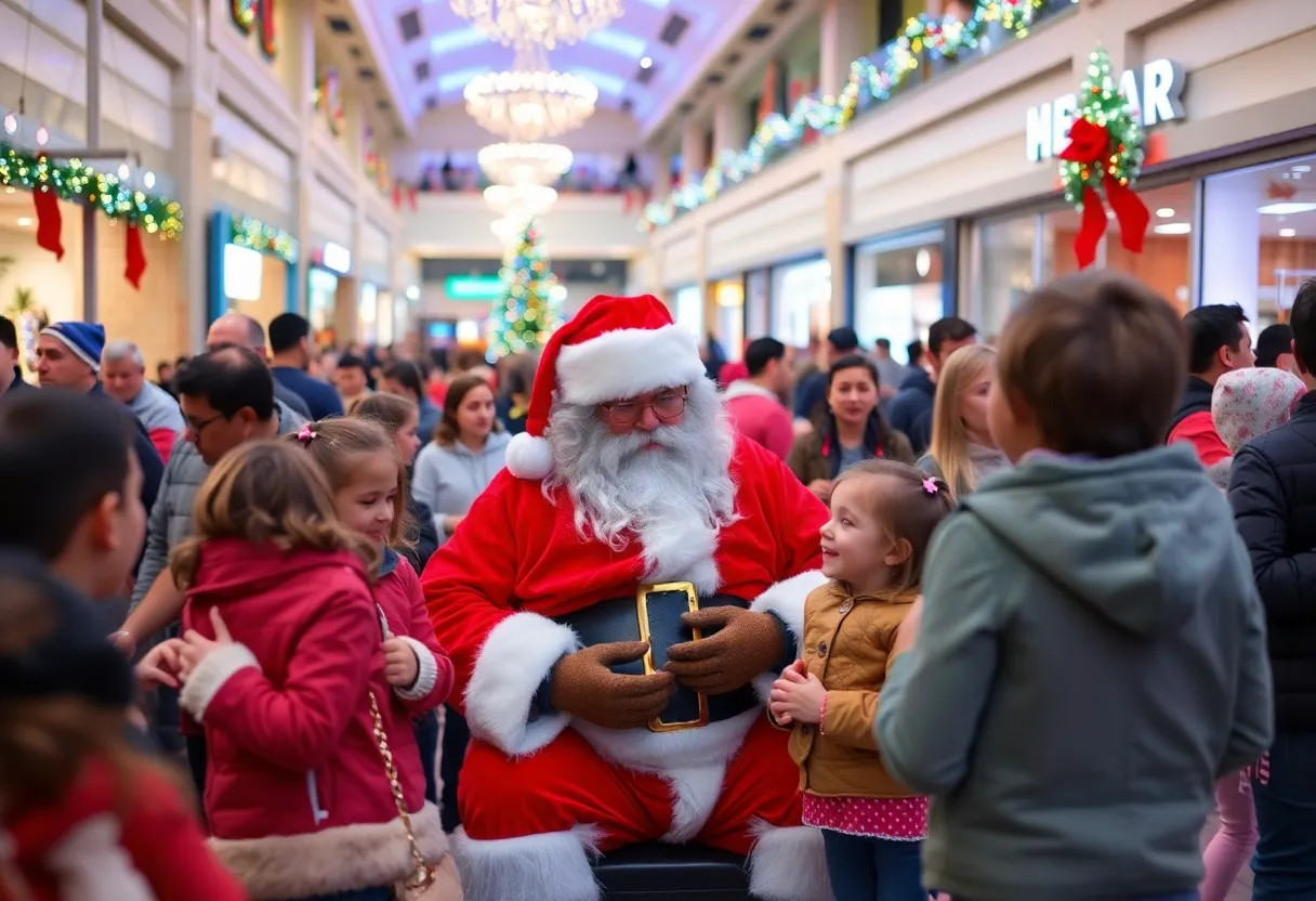 Families enjoying a sensory-friendly Santa event in a mall