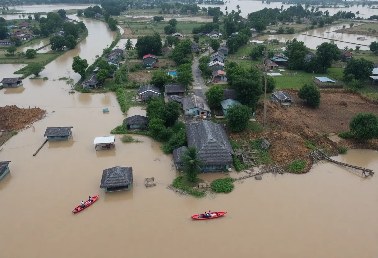 Aerial view of floods and landslides in Southeast Asia