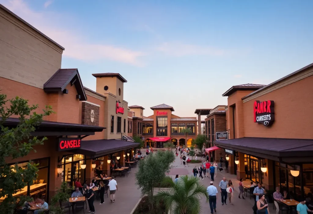 Exterior view of the Shops at Legacy North, a mixed-use center in Plano, Texas.