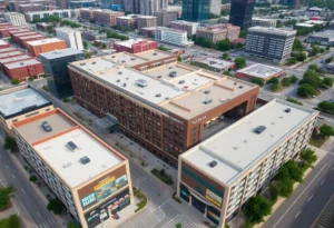 Aerial view of The Spectrum mixed-use development in Dallas-Fort Worth