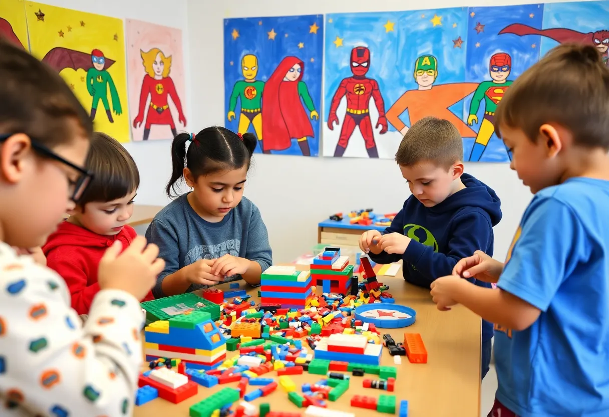 Children participating in a superhero workshop at the South Dallas Cultural Center