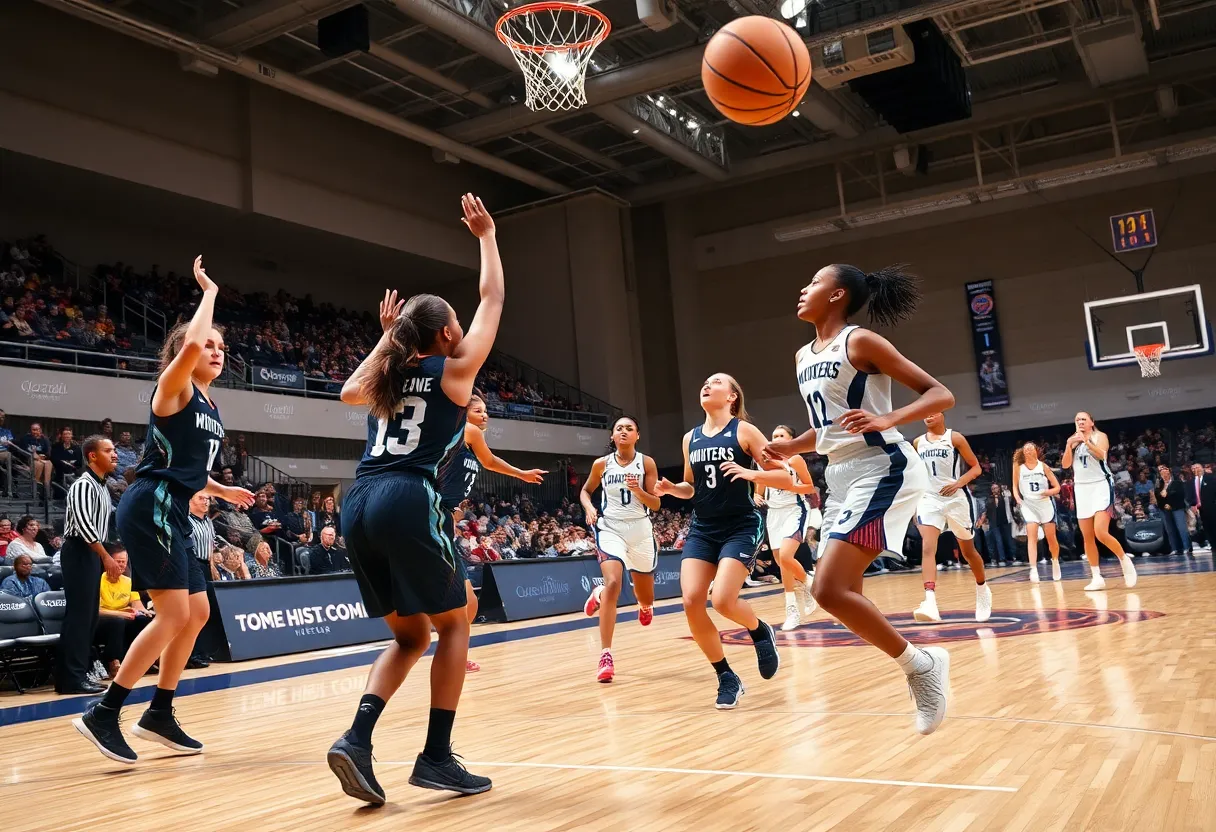 Players celebrating on the court after achieving triple-doubles.