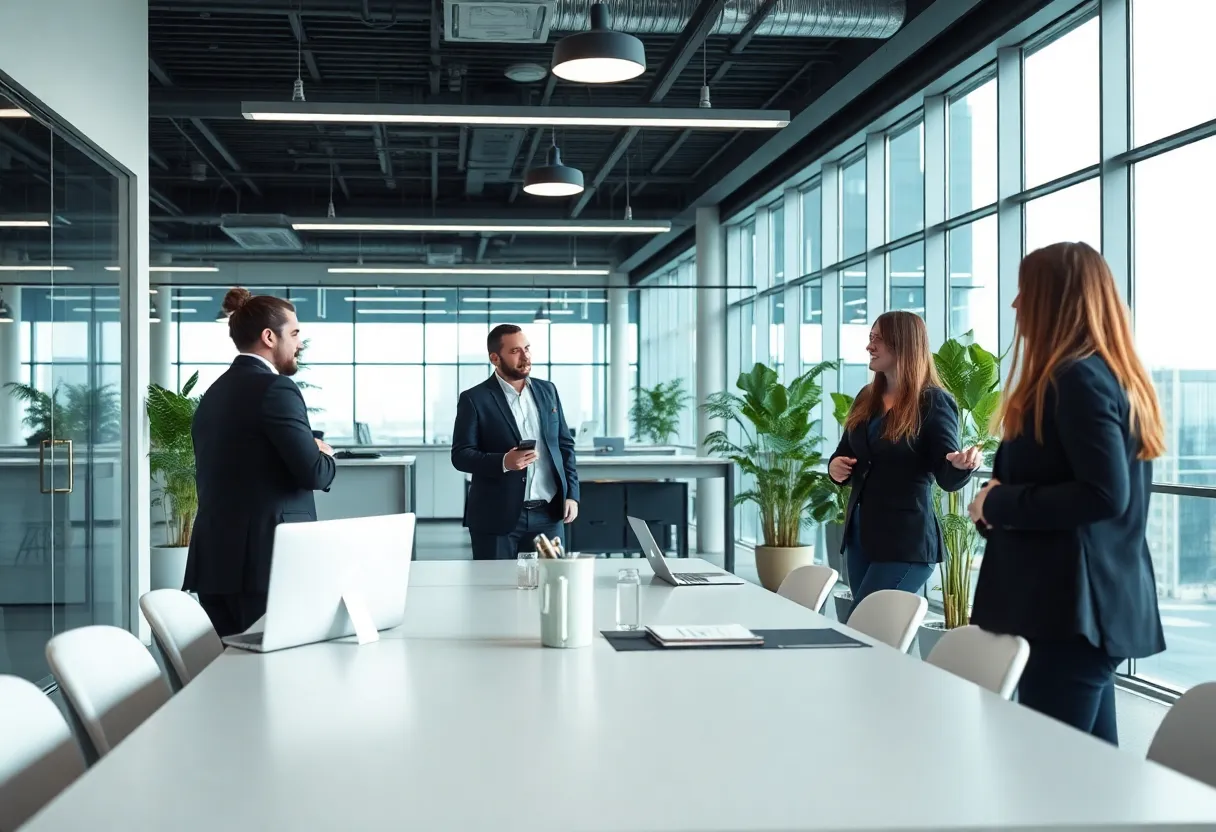 Team working in hospitality business development meeting