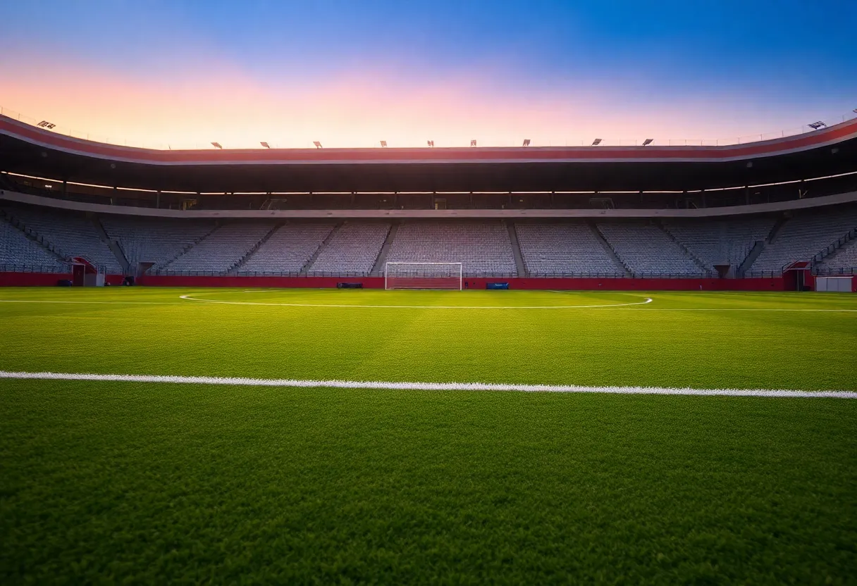 Empty Texas A&M football bench on the field signifying transfers.