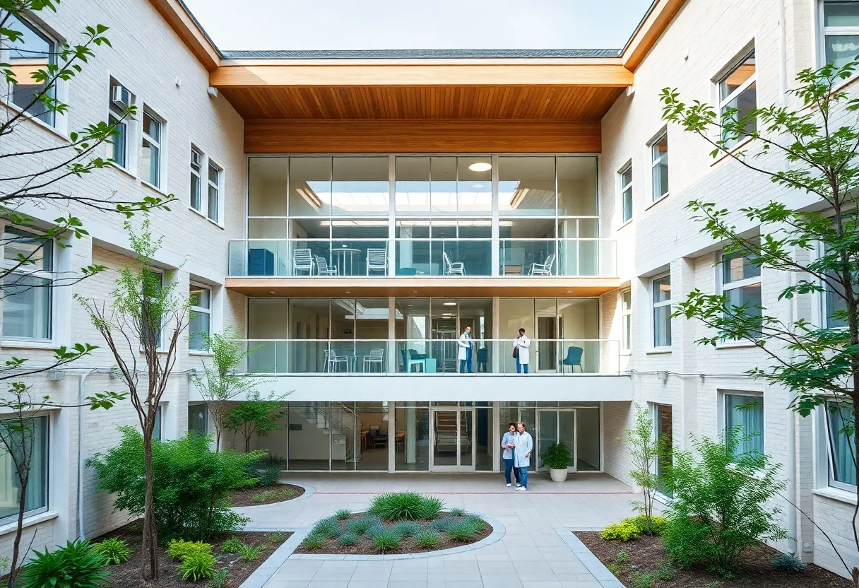 Exterior view of the Texas Behavioral Health Center amidst landscaped areas