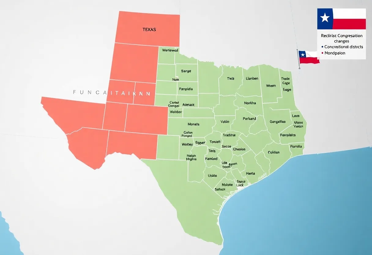 Map of Texas showing newly approved congressional districts