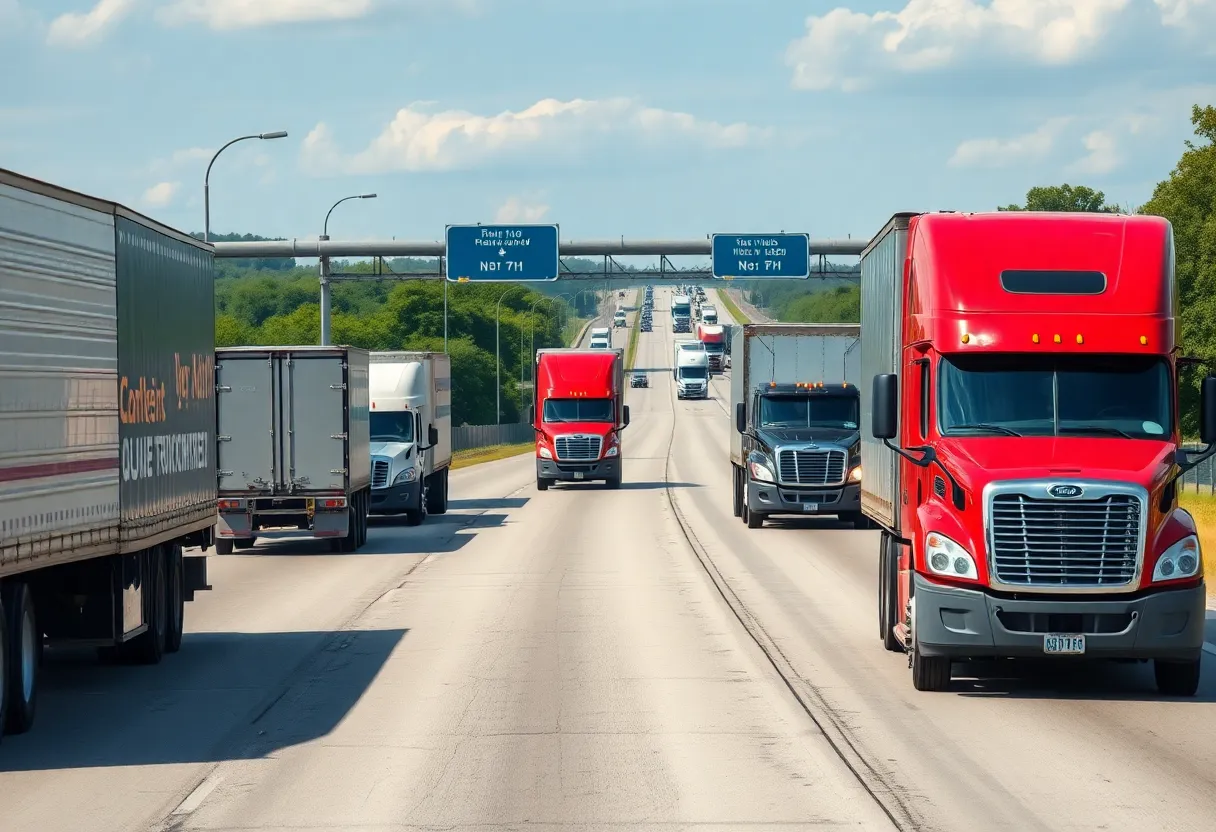 A highway in Texas filled with commercial vehicles emphasizing road safety and compliance.