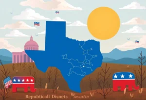 Illustration of the Texas political landscape with a focus on the Senate and House districts.