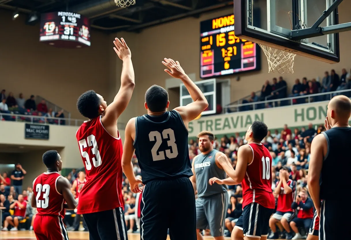 Texas Tech Red Raiders celebrating a victory in a basketball game.