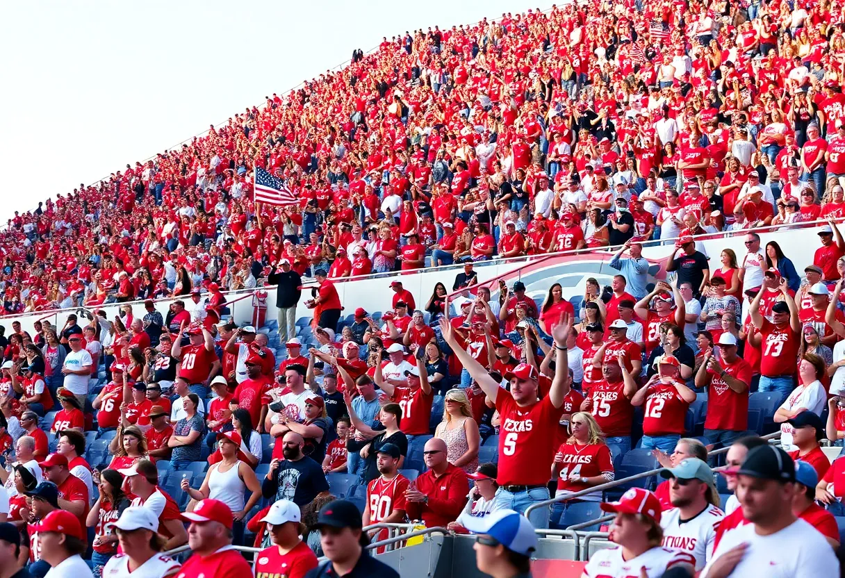 Texas Tech fans cheering during a football game