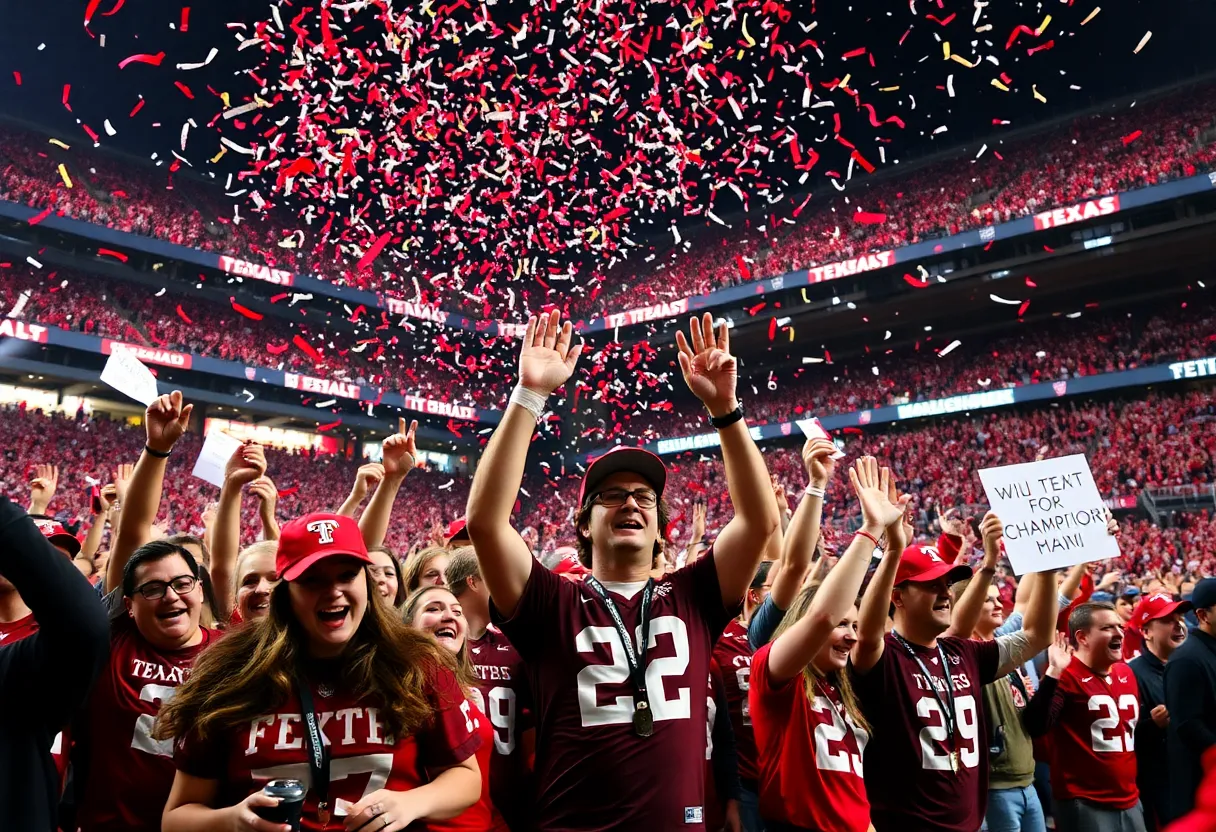 Texas Tech Red Raiders fans celebrating their team's Big 12 Championship victory