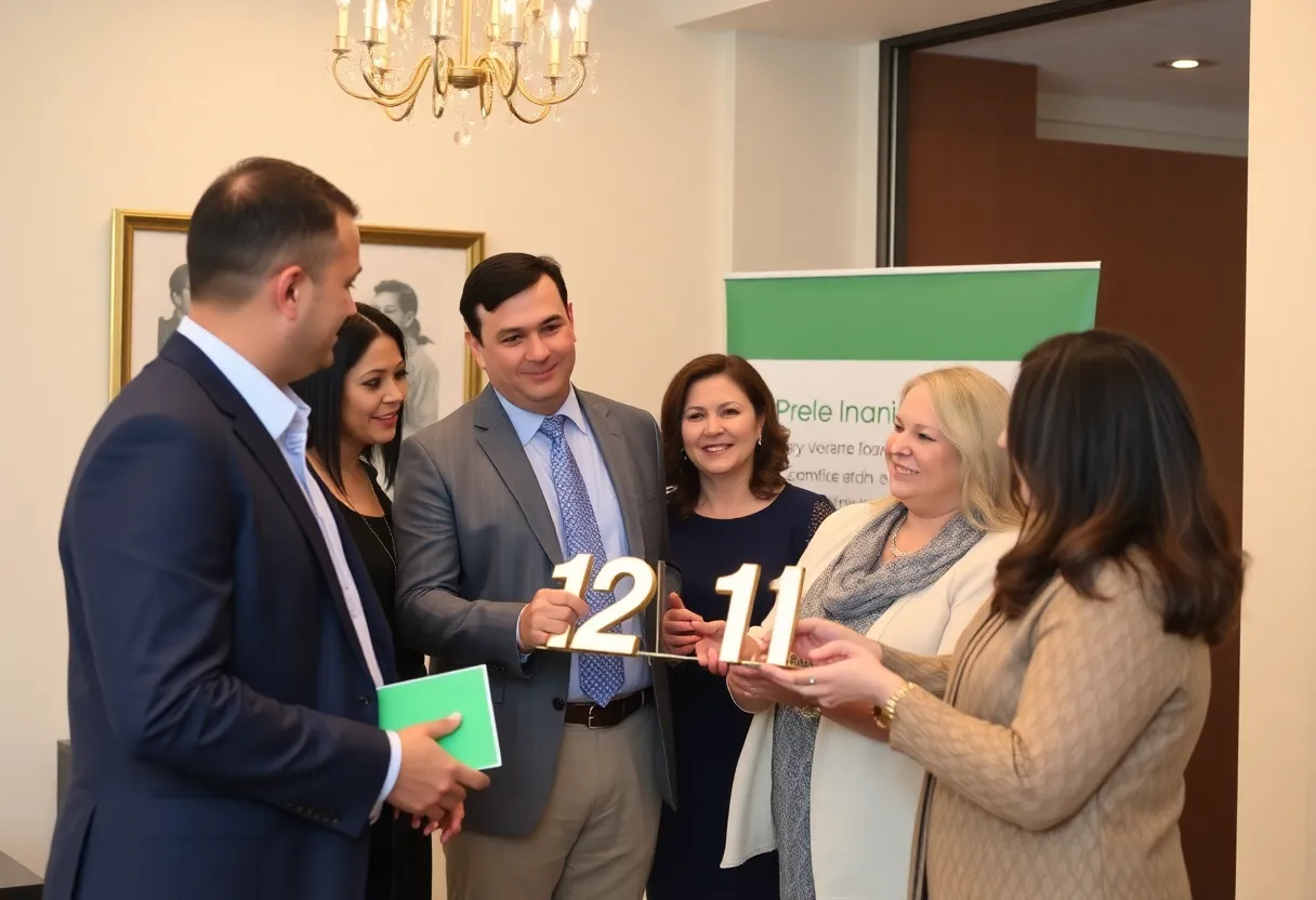 A team of professionals celebrating in a Dallas office