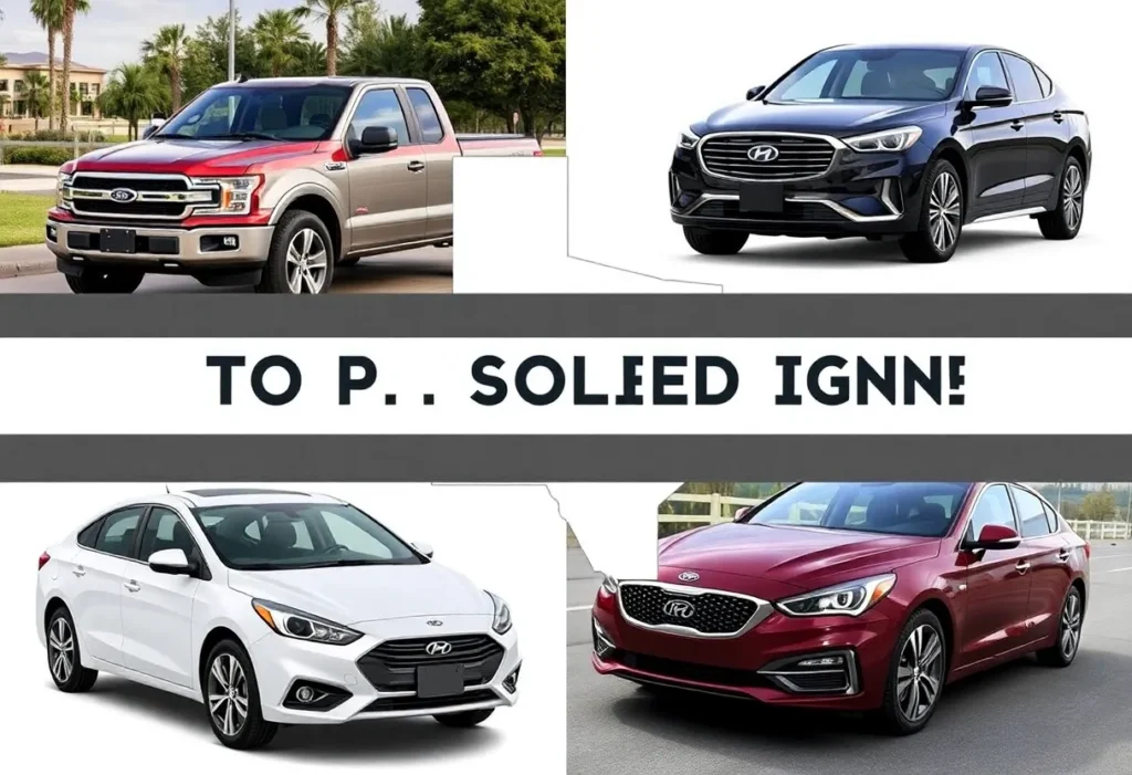 Collage of popular stolen vehicles in Texas