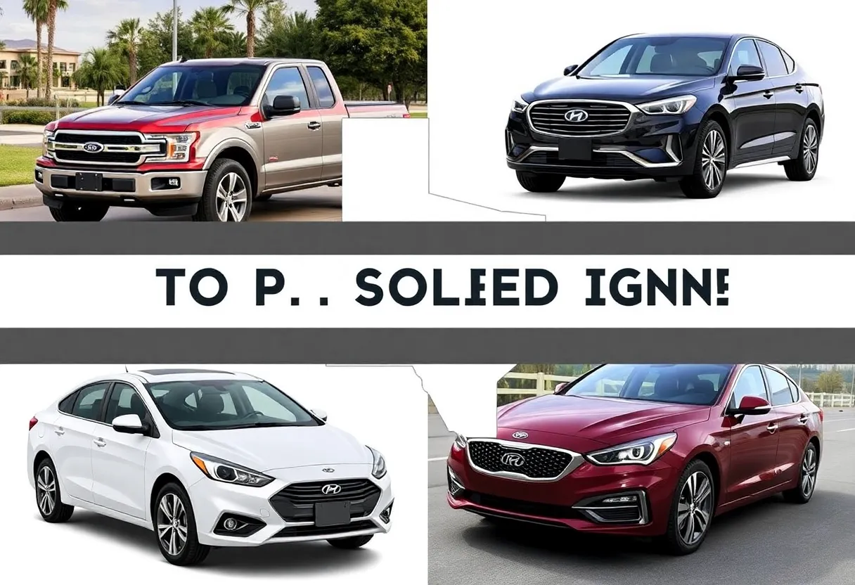 Collage of popular stolen vehicles in Texas