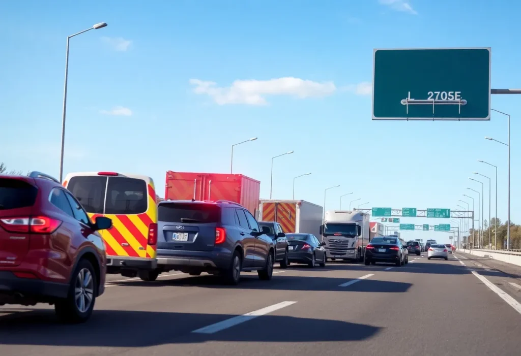Emergency services responding to a traffic accident on LBJ Freeway