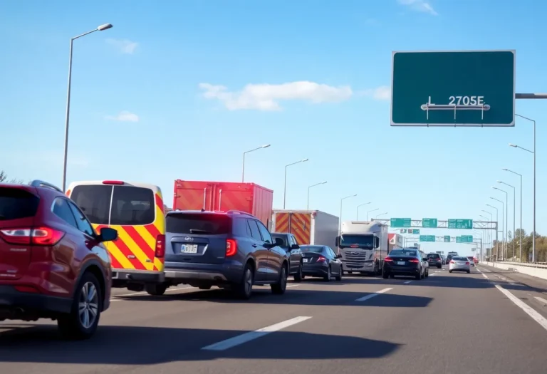 Emergency services responding to a traffic accident on LBJ Freeway