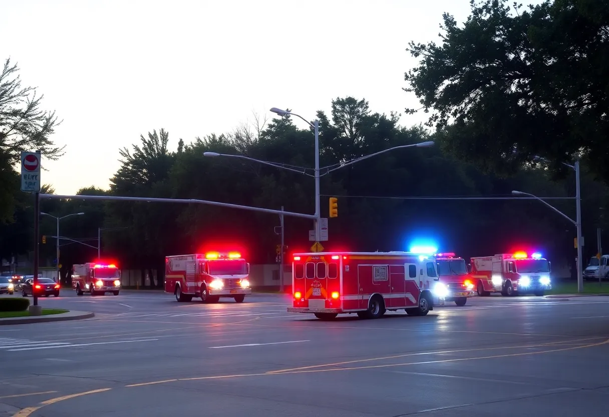 Emergency vehicles responding to a traffic incident in Dallas Pleasant Grove