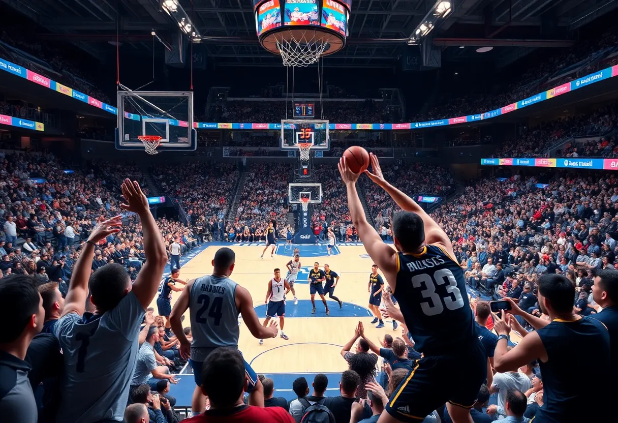 Basketball action during the Trail Blazers vs Mavericks game with players in motion.