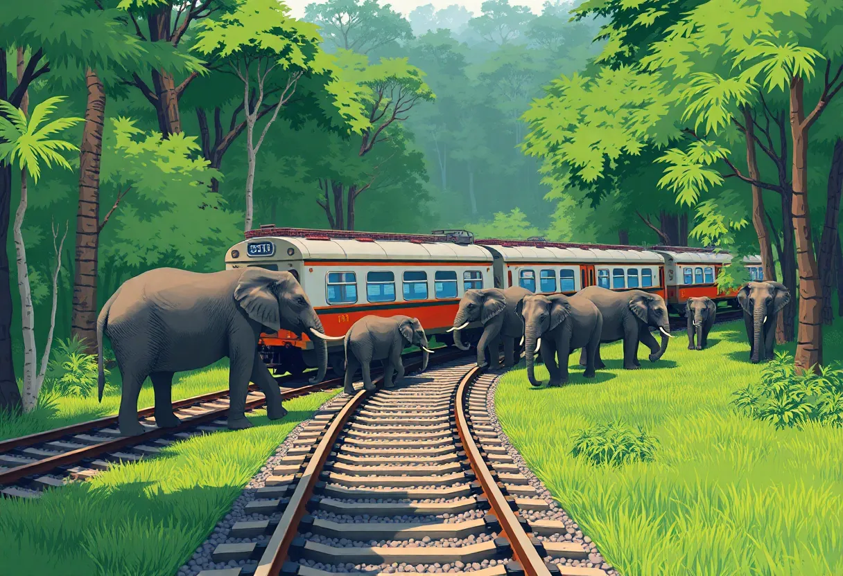Train colliding with elephants in Assam forest