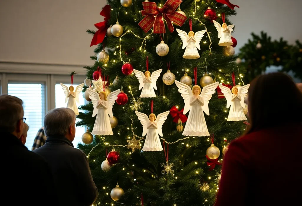 Christmas tree with angel ornaments honoring violent crime victims
