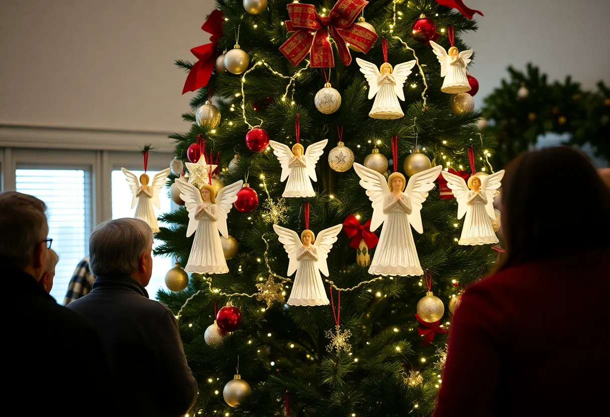 Christmas tree with angel ornaments honoring violent crime victims