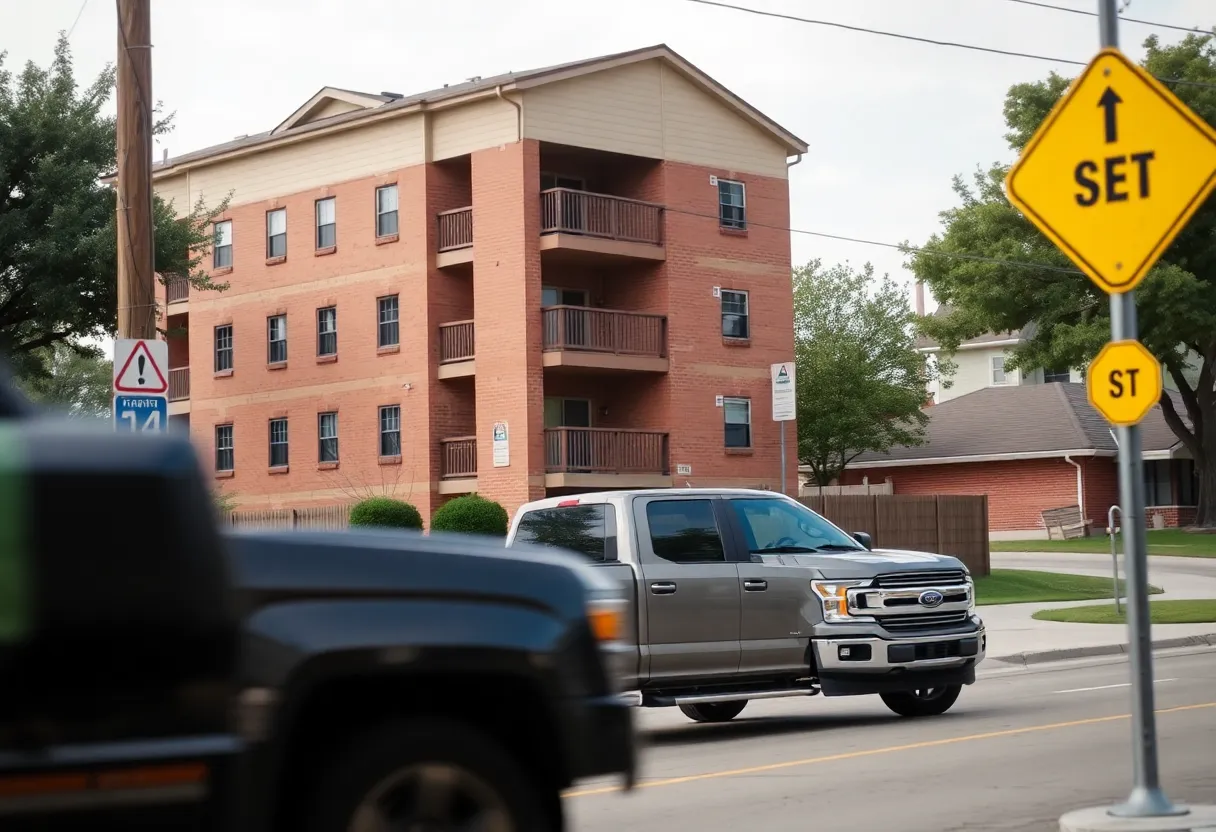 Scene of a pickup truck crash into an apartment