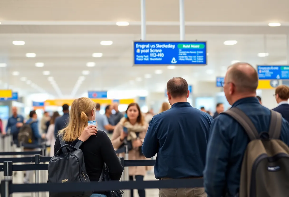 TSA officer checking ID at an airport security checkpoint