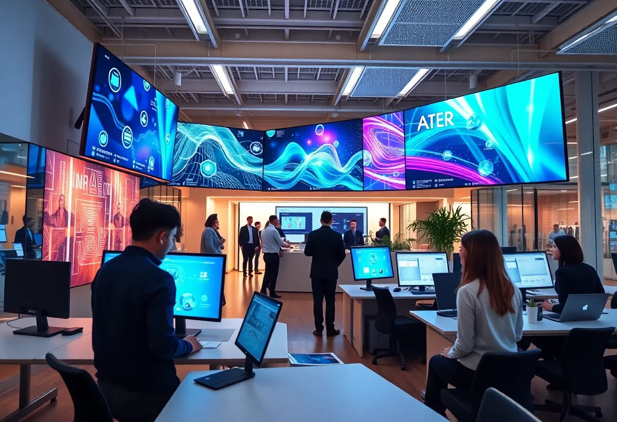 Digital signage technology displayed in a modern office environment
