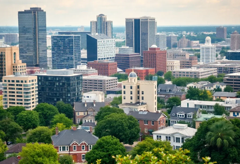 Cityscape of Dallas showcasing urban development and traditional neighborhoods.