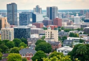 Cityscape of Dallas showcasing urban development and traditional neighborhoods.