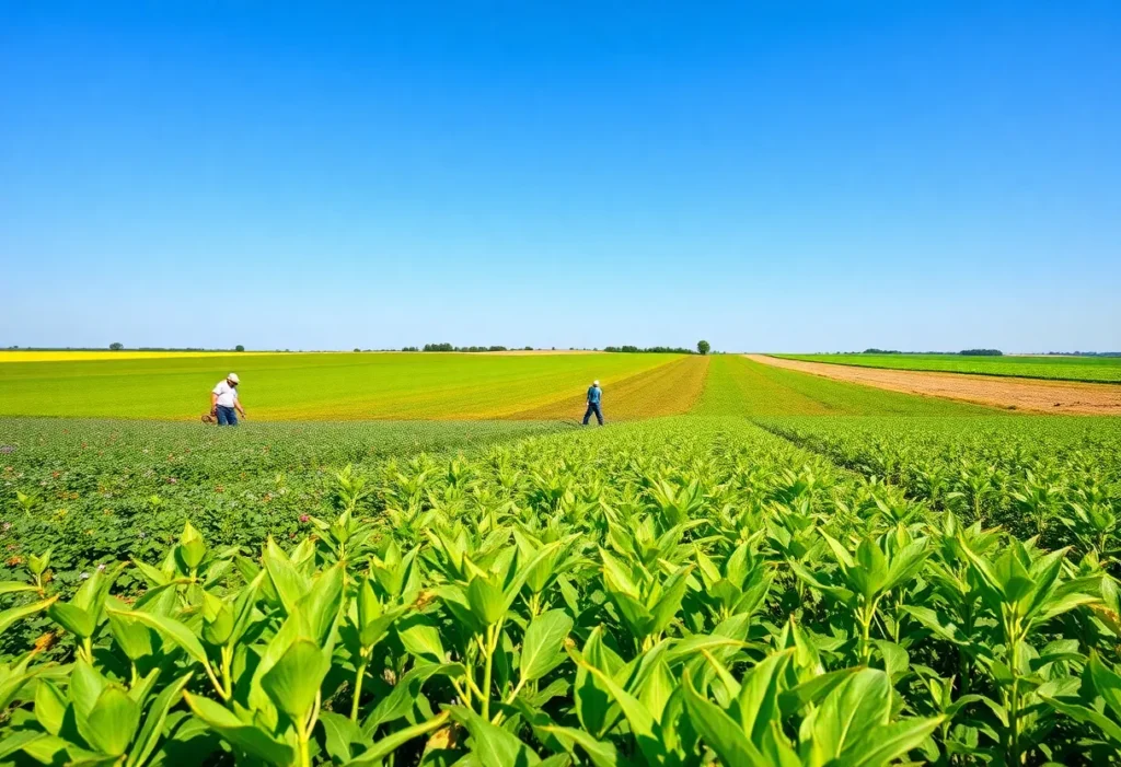 Farmers working in a field, representing the U.S. agricultural sector's response to the aid package.