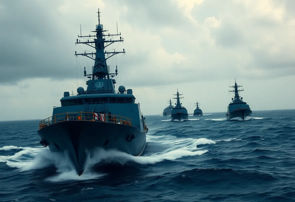 U.S. Navy ships conducting a military operation in the Caribbean Sea