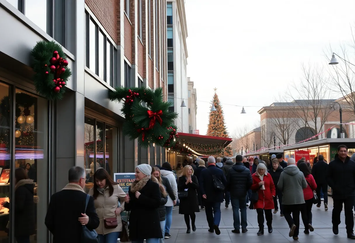 People enjoying outdoor festivities in Dallas on a warm December day