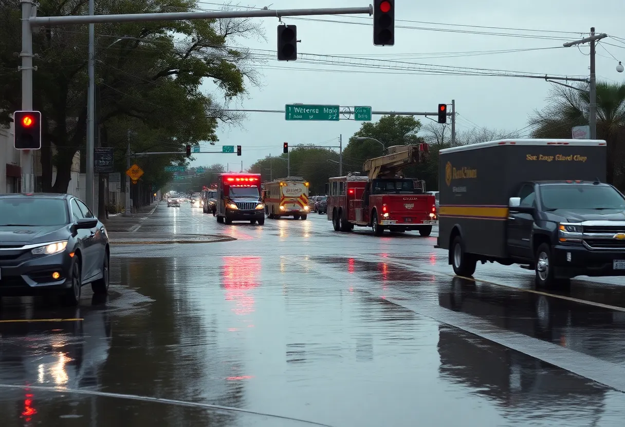 Emergency responders dealing with a water main break in Dallas