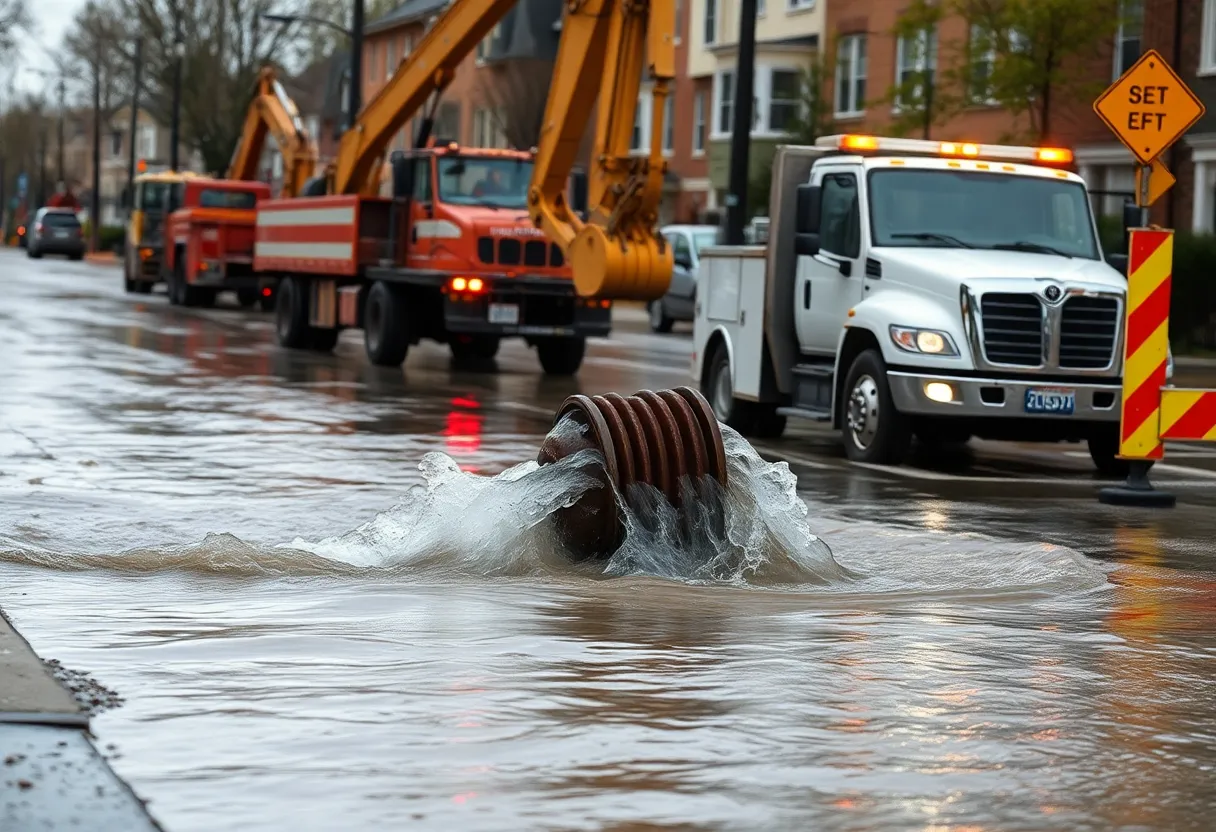 Flooded street due to water main break in Dallas