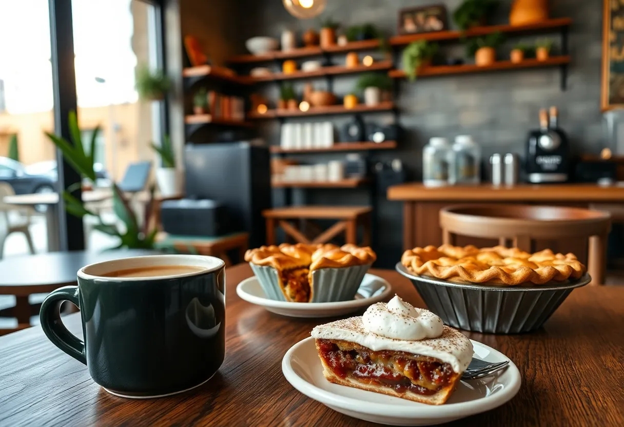 Coffee and pies in a cozy café setting