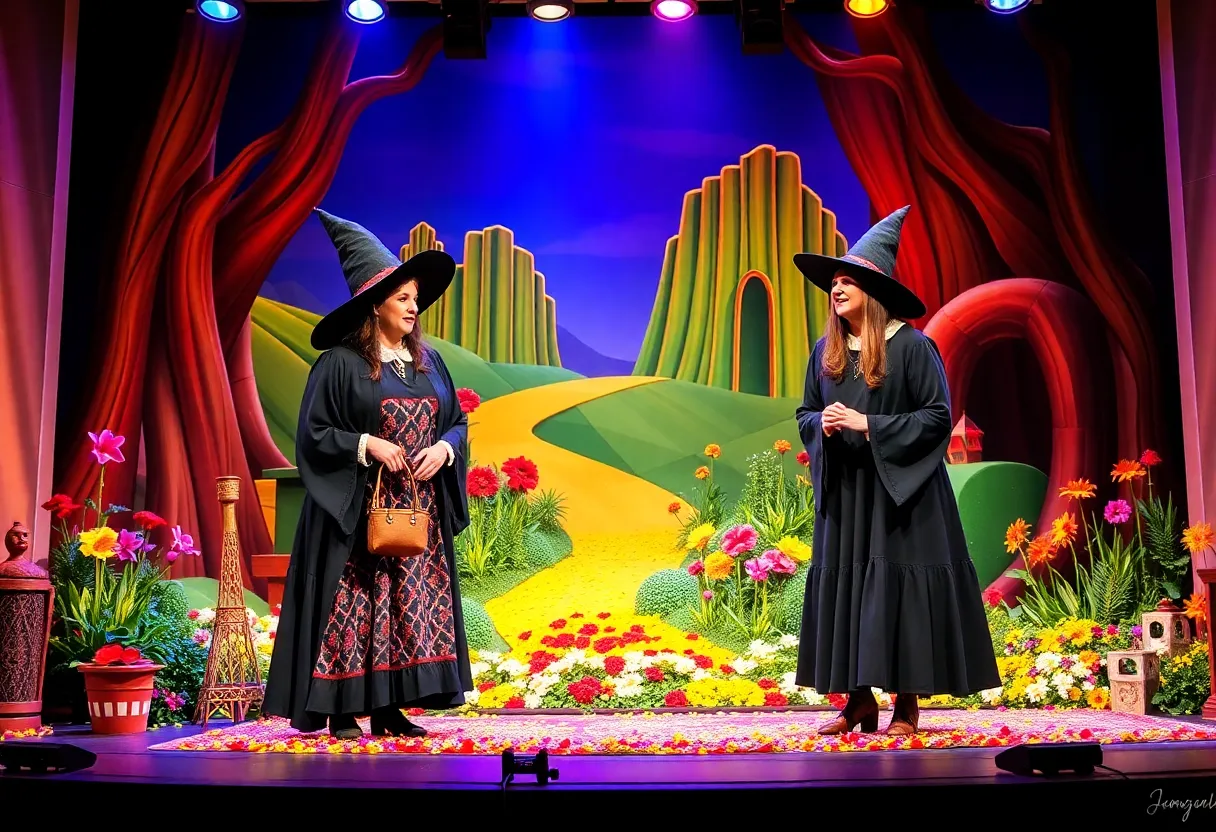 Stage set design for the Wicked musical showcasing the Land of Oz